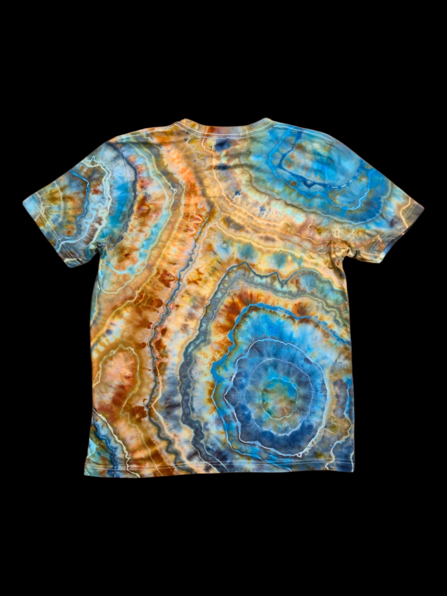 L blue brown geode tie dye t-shirt, v-neck, unisex