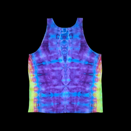 Purple and Blue with Rainbow Sides Tie Dye Tank Top — Unisex Large