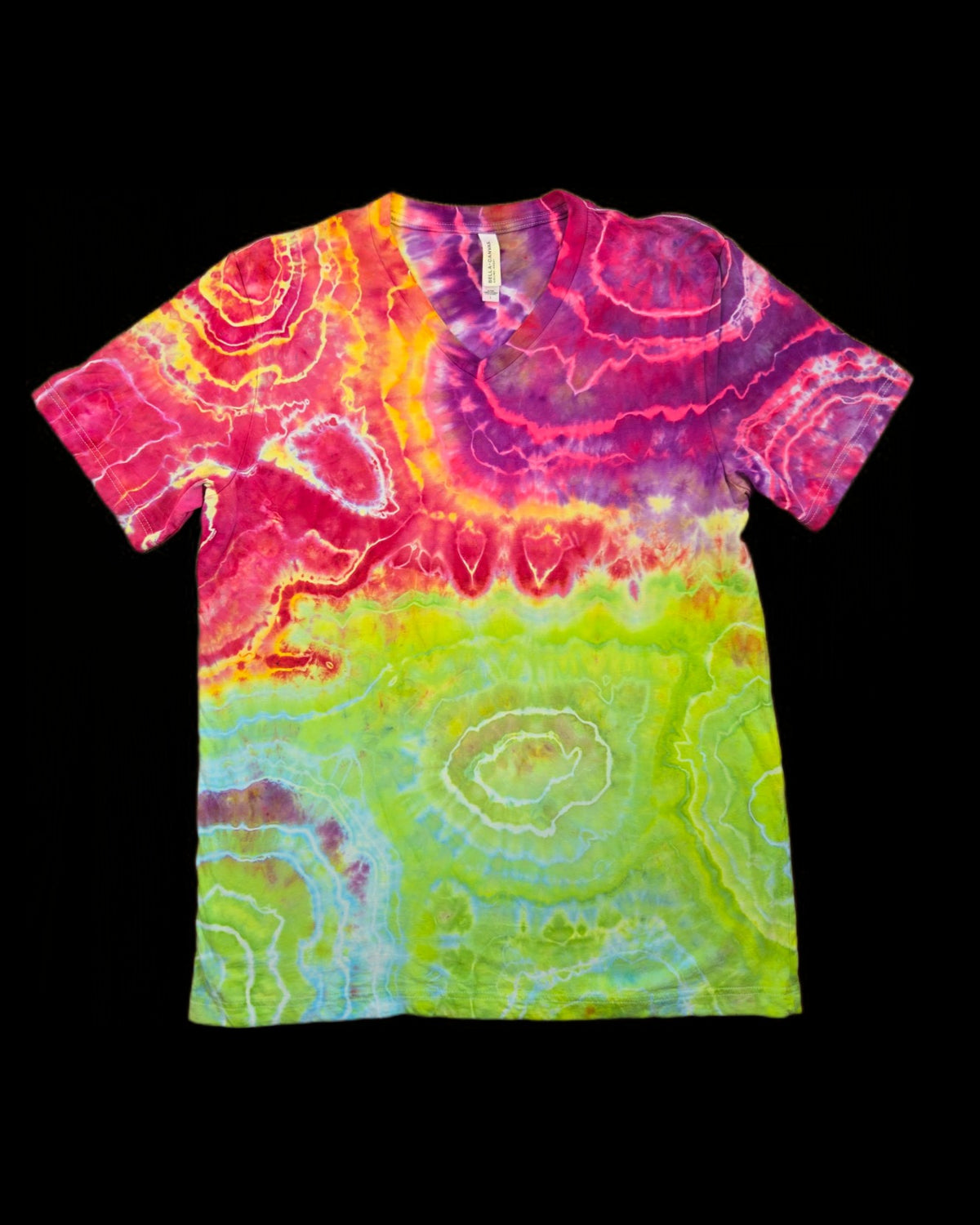 Large split color geode tie dye t-shirt, unisex L v-neck image 0