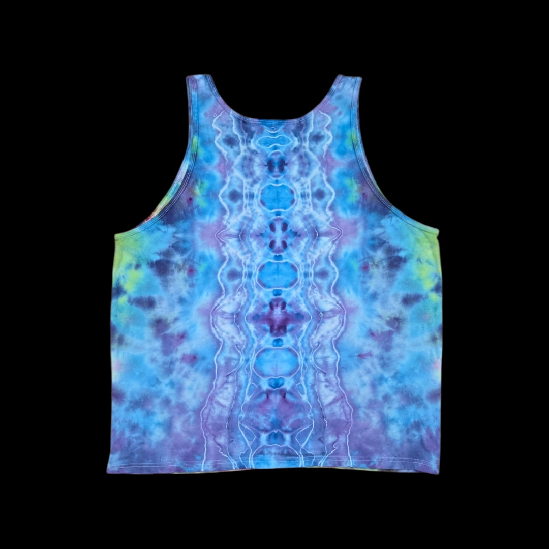 L tie dye tank top, rainbow-ish V