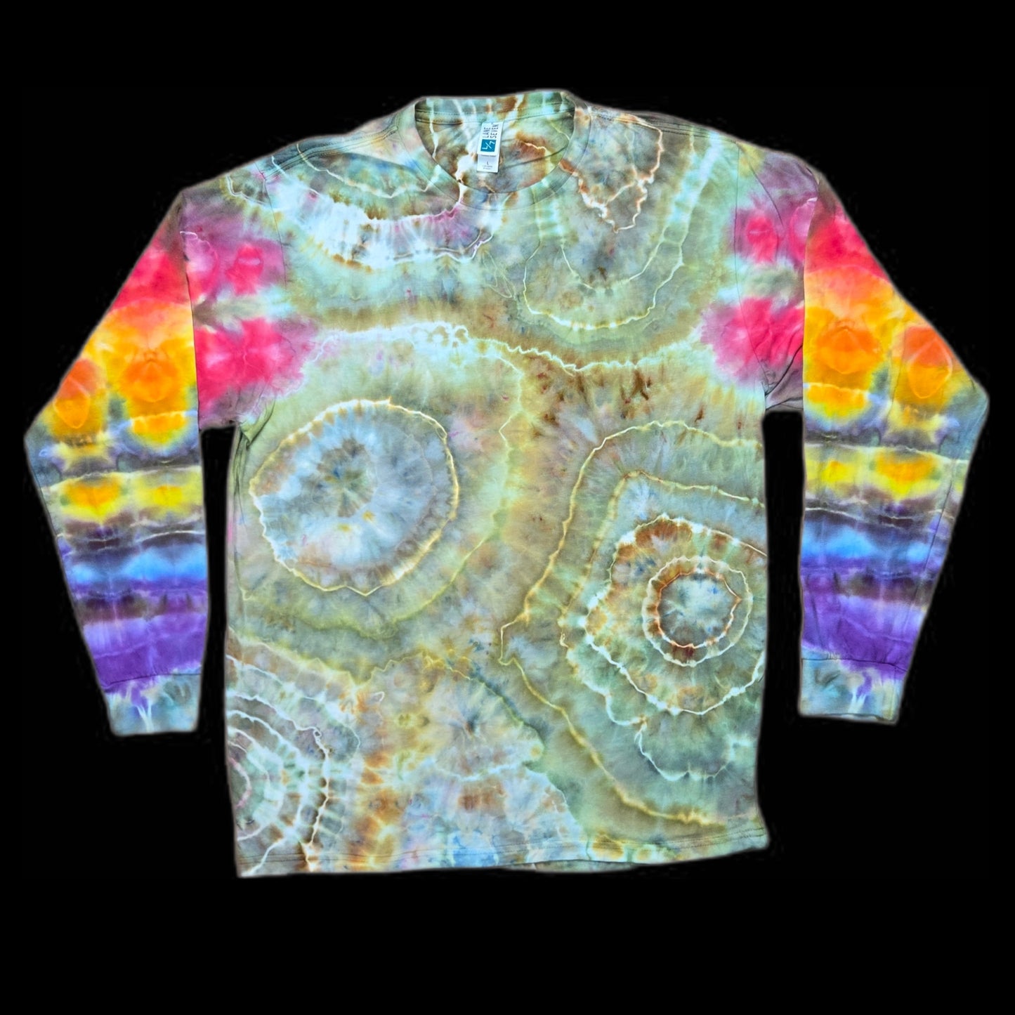 Large geode w rainbow sleeves long-sleeve tie dye image 0