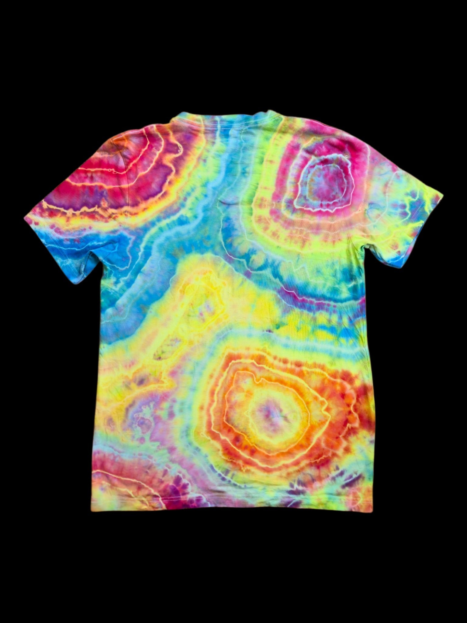 Rainbow Geode Swirl Tie Dye V-Neck T-Shirt — Unisex Large