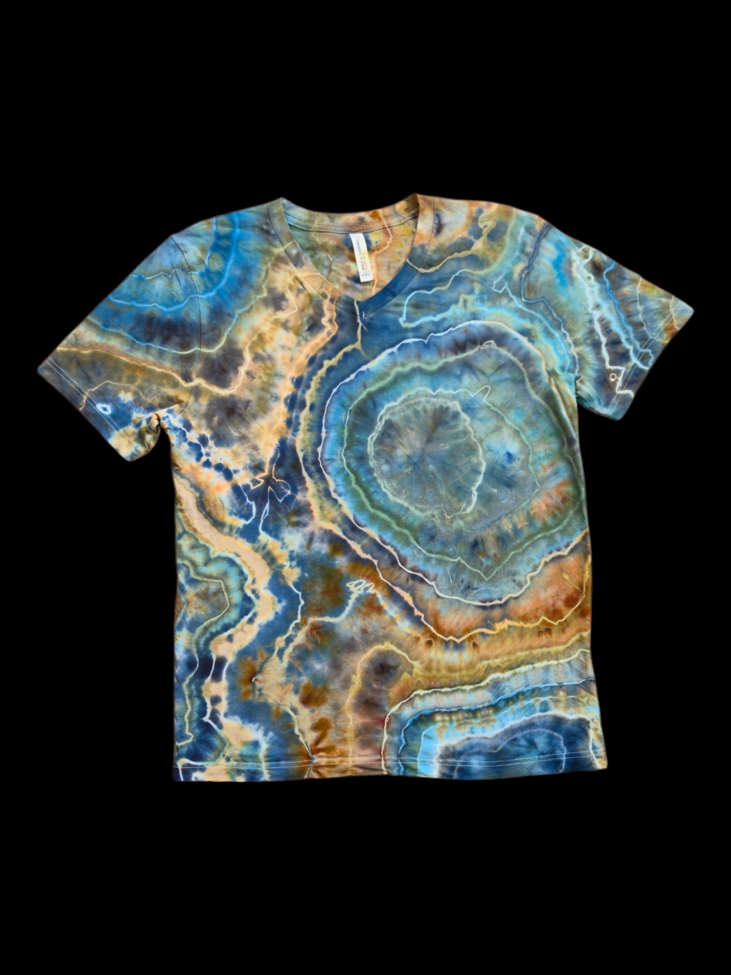 L blue brown geode tie dye t-shirt, v-neck, unisex