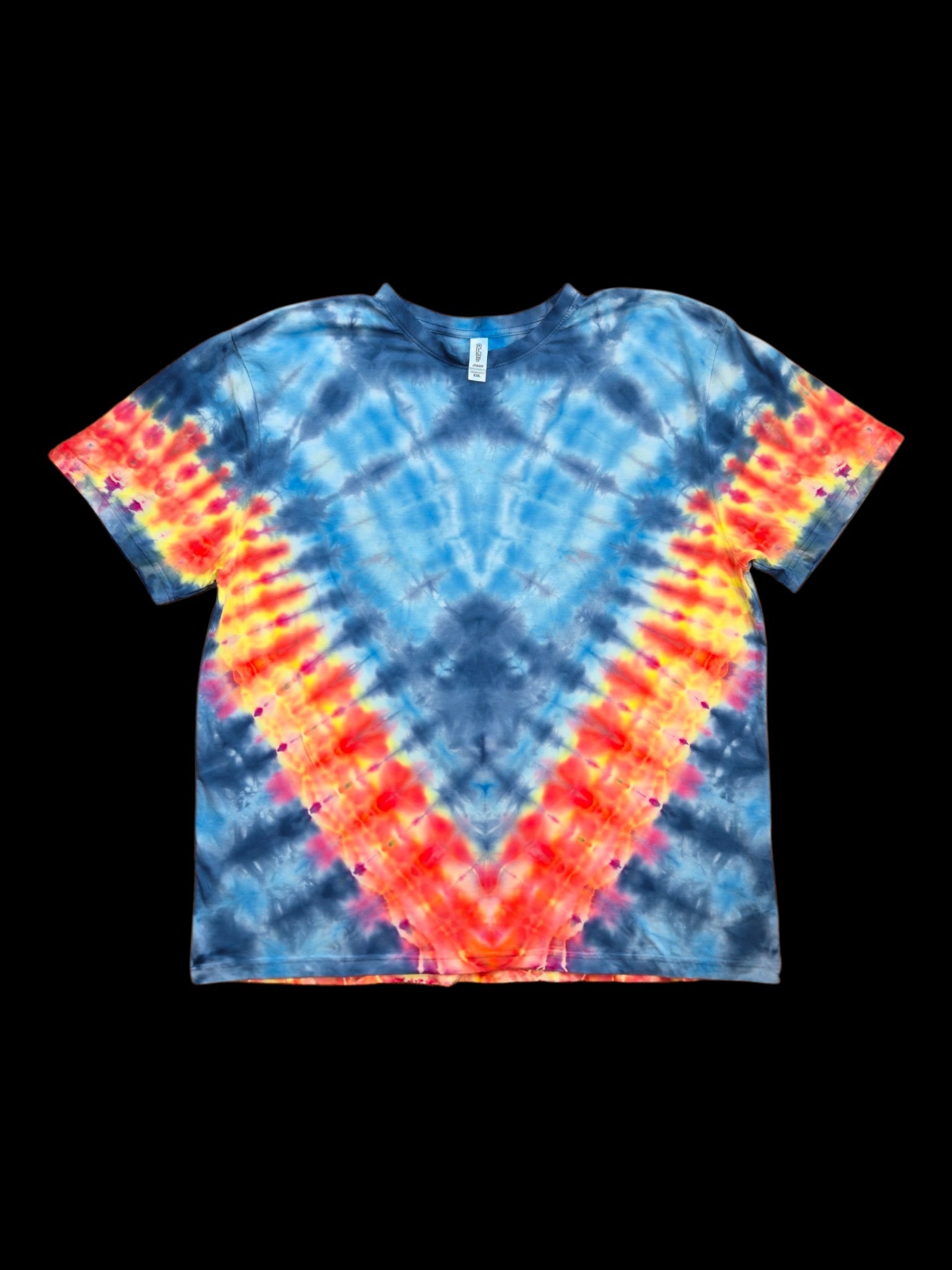 Blue V-Fire Chevron Tie Dye T-Shirt — Unisex 2XL