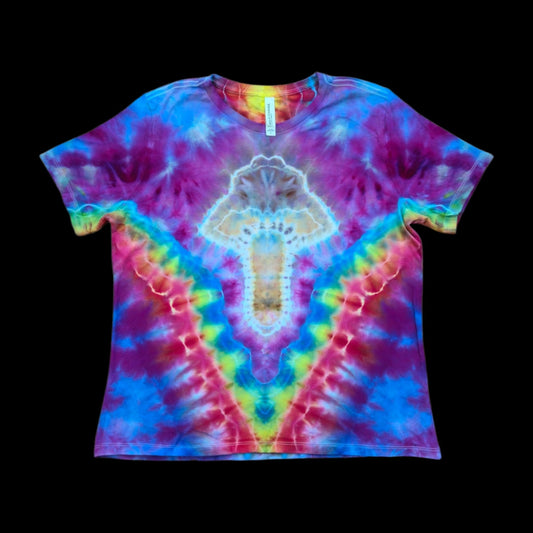 Mushroom Ice Dye V-Fold Tie Dye Women's T-Shirt — Women's Large