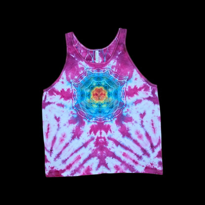 XL tie-dye tank top, pink with mandala