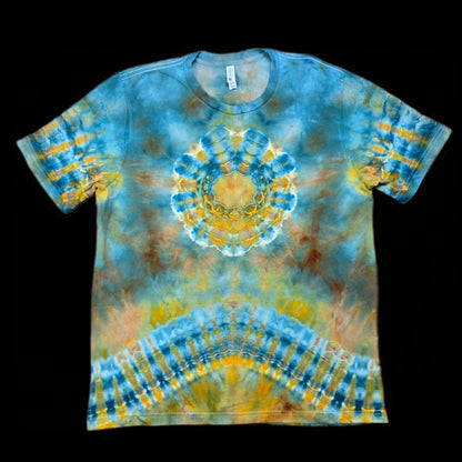 XL yellow and teal mandala tie-dye t-shirt image 0