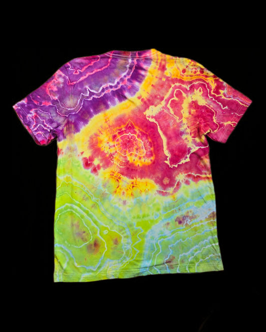 Large split color geode tie dye t-shirt, unisex L v-neck image 1