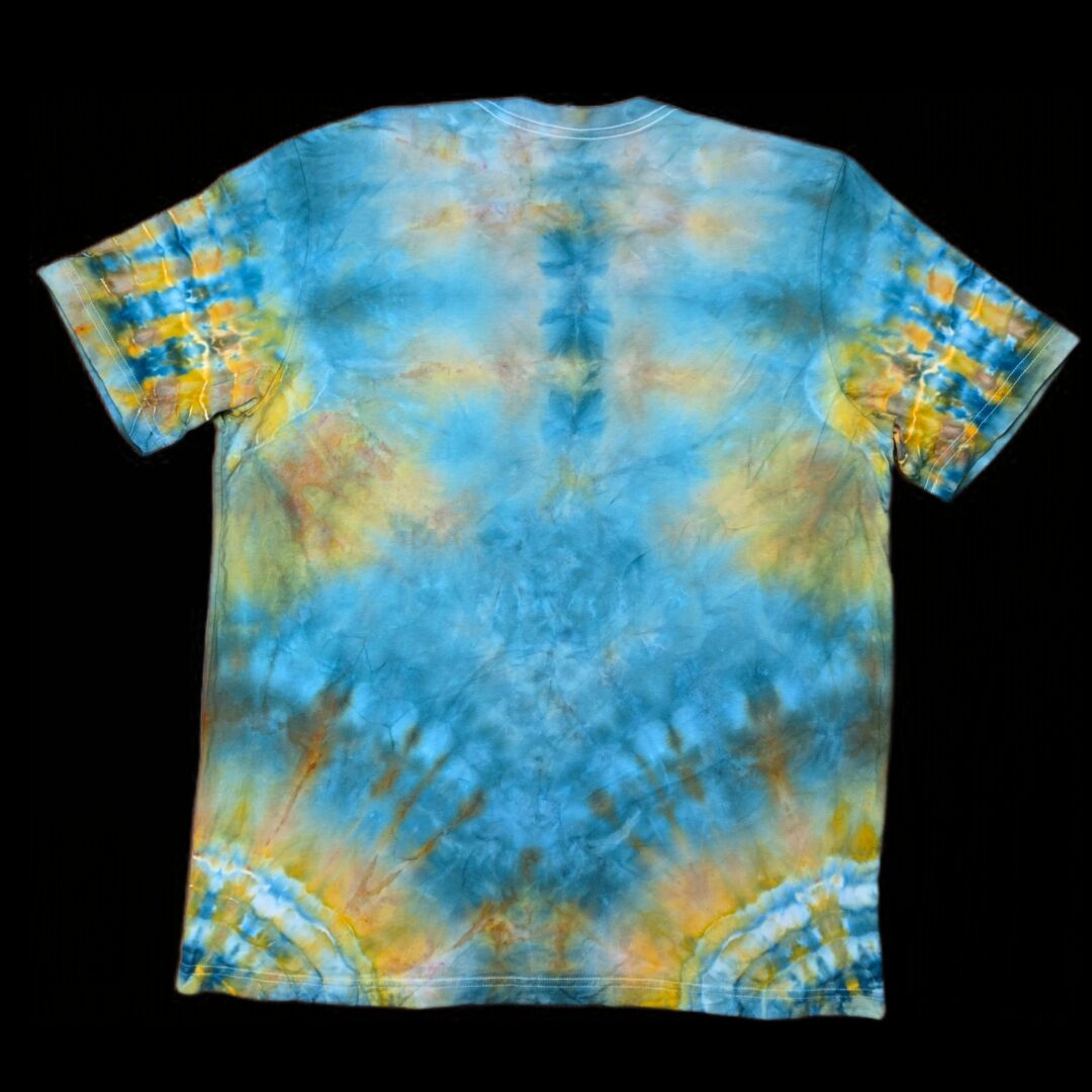 XL yellow and teal mandala tie-dye t-shirt image 1