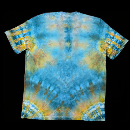 XL yellow and teal mandala tie-dye t-shirt image 1