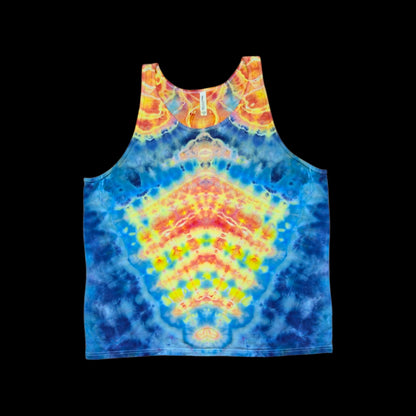 2XL tie dye tank top, V and spine, unisex