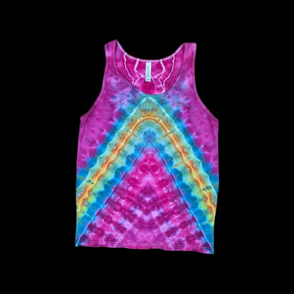 S inverted V tie dye tank top, unisex small tie-dye shirt