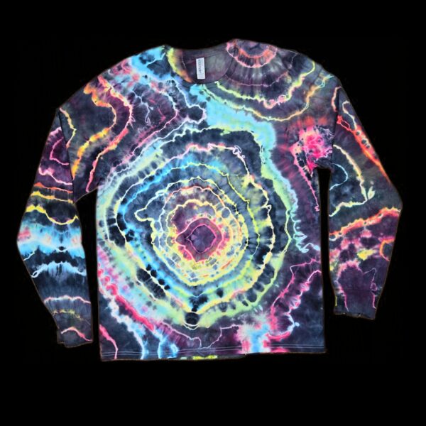 Large blacked out rainbow geode tie dye long sleeve t-shirt