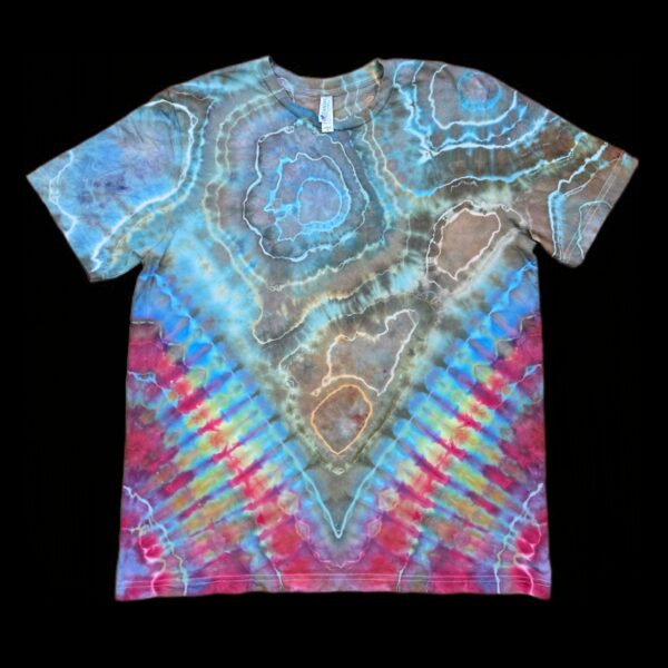 XL geode with rainbow tie-dye t-shirt